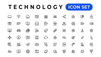 apparaat en informatie technologie lijn pictogrammen verzameling. groot ui icoon reeks in een vlak ontwerp. dun schets pictogrammen pak vector