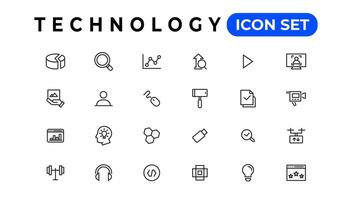 apparaat en informatie technologie lijn pictogrammen verzameling. groot ui icoon reeks in een vlak ontwerp. dun schets pictogrammen pak vector