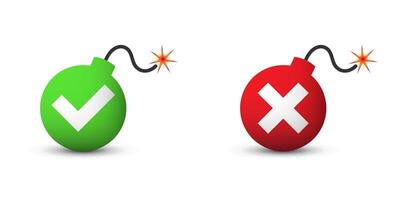 bom icoon met controleren Mark en kruis tekens. groen en rood kleuren. vector illustratie.
