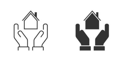 handen Holding huis icoon. vector illustratie.