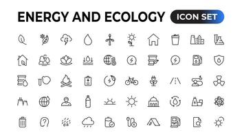 energie en ecologie lijn bewerkbare pictogrammen set. vector illustratie in modern dun lijn stijl van eco verwant pictogrammen. bescherming, planeet zorg, natuurlijk recycling stroom. pictogrammen en infographics.