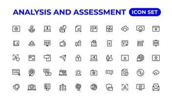 analyse en beoordeling lijn pictogrammen verzameling.dun schets pictogrammen pak. vector