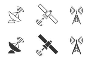 draadloze satelliet technologie set. antenne, satelliet en satelliet schotel pictogrammen. vector illustratie.