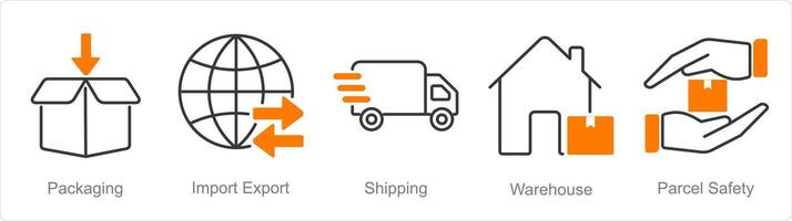 een reeks van 5 logistiek pictogrammen net zo verpakking, importeren exporteren, Verzending vector