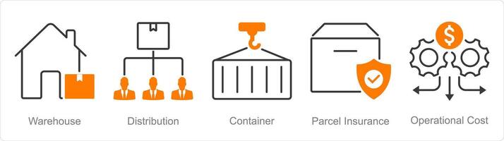 een reeks van 5 logistiek pictogrammen net zo magazijn, verdeling, container, pakket verzekering vector