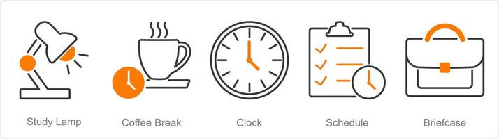 een reeks van 5 kantoor pictogrammen net zo studie lamp, koffie pauze, klok vector