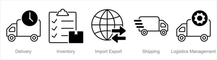 een reeks van 5 logistiek pictogrammen net zo levering, voorraad, importeren exporteren vector
