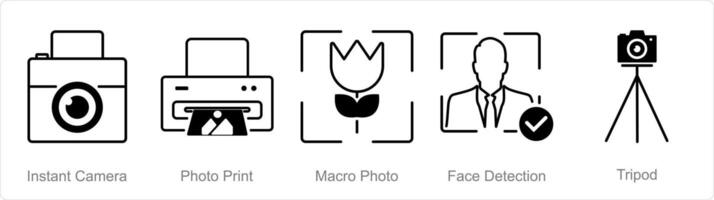 een reeks van 5 fotografie pictogrammen net zo ogenblik camera, foto afdrukken, macro foto vector