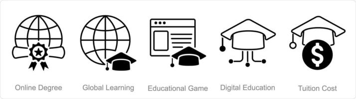 een reeks van 5 online onderwijs pictogrammen net zo online rang, globaal aan het leren, leerzaam spel vector