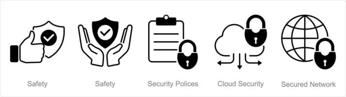 een reeks van 5 veiligheid pictogrammen net zo veiligheid, veiligheid beleid, wolk veiligheid vector