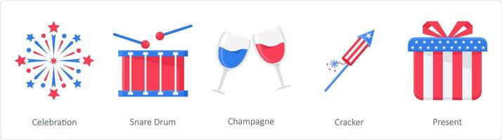 een reeks van 5 Amerika onafhankelijkheid dag pictogrammen net zo viering, strik trommel, Champagne vector