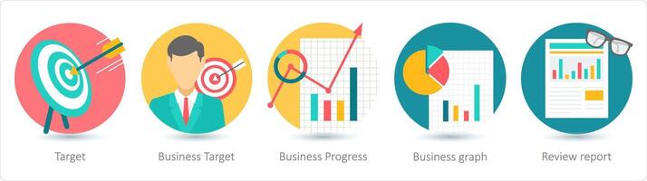 een reeks van 5 bedrijf pictogrammen net zo doelwit, bedrijf doelwit, bedrijf vooruitgang vector