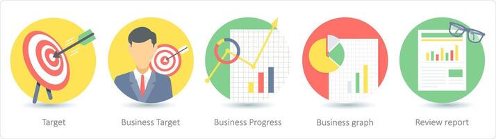 een reeks van 5 bedrijf pictogrammen net zo doelwit, bedrijf doelwit, bedrijf vooruitgang vector