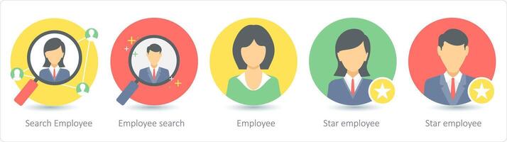 een reeks van 5 bedrijf pictogrammen net zo zoeken medewerker, werknemer zoek, werknemer vector