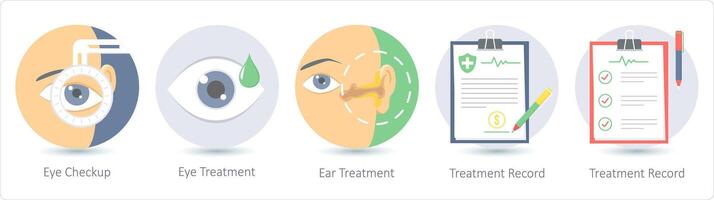 een reeks van 5 medisch pictogrammen net zo oog controle, oog behandeling, oor behandeling vector