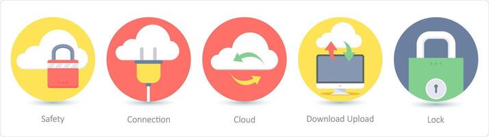 een reeks van 5 seo pictogrammen net zo veiligheid, verbinding, wolk vector