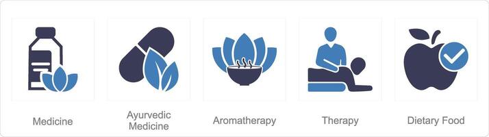 een reeks van 5 mengen pictogrammen net zo geneesmiddel, ayurvedisch geneesmiddel, aromatherapie vector