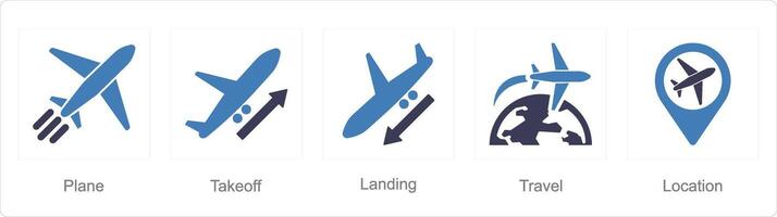 een reeks van 5 luchthaven pictogrammen net zo vlak, nemen uit, landen vector