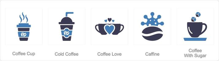 een reeks van 5 koffie pictogrammen net zo koffie beker, verkoudheid koffie, koffie liefde vector