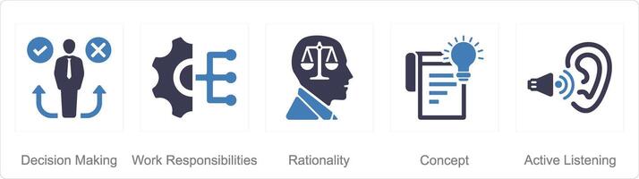 een reeks van 5 kritisch denken pictogrammen net zo besluit maken, werk verantwoordelijkheden, rationaliteit vector