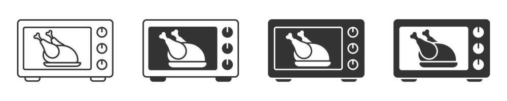 magnetronoven oven icoon. kip in de oven. vector illustratie.