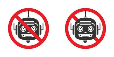 kunstmatig intelligentie- verboden teken. Nee robot icoon. vector illustratie.