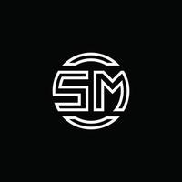 sm logo monogram met negatieve ruimte cirkel afgeronde ontwerpsjabloon vector