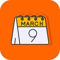 9e van maart gevulde oranje achtergrond icoon vector