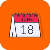 18e van juni gevulde oranje achtergrond icoon vector