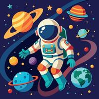 kleurrijk tekenfilm van een astronaut illustrator en vector grafiek