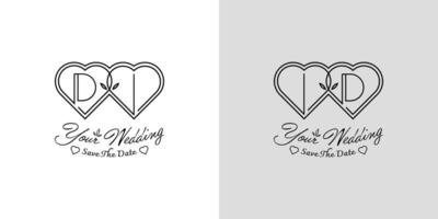 brieven di en ID kaart bruiloft liefde logo, voor paren met d en ik initialen vector