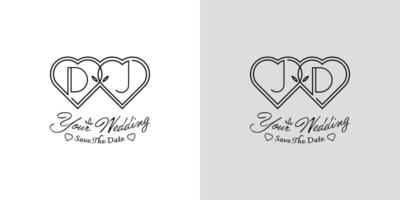 brieven dj en jd bruiloft liefde logo, voor paren met d en j initialen vector