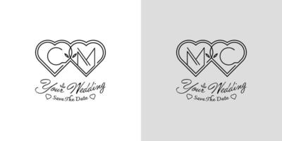 brieven cm en mc bruiloft liefde logo, voor paren met c en m initialen vector