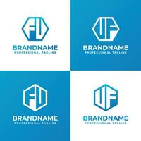 brieven fu of fv en uf of vf zeshoek logo set, geschikt voor bedrijf met hoezo, fv, uhm, of vf initialen vector