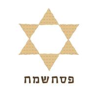Pascha vakantie platte ontwerp iconen van matzot in ster van David vorm met tekst in het Hebreeuws vector