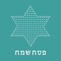 Pascha vakantie platte ontwerp witte dunne lijn iconen van matzot in ster van David vorm met tekst in het Hebreeuws vector
