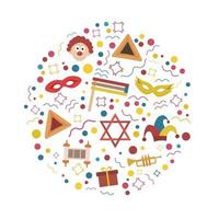 purim vakantie platte ontwerp pictogrammen in ronde vorm vector