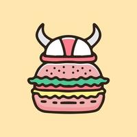 hamburger met viking helm cartoon, illustratie voor stickers en t-shirt. vector