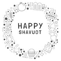 frame met shavuot vakantie plat ontwerp zwarte dunne lijn pictogrammen met tekst in het Engels vector