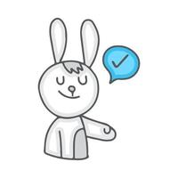 kawaii bunny cartoon met een deal maken poseren. perfect voor kinderdagverblijf, wenskaart, baby shower meisje, stof design. vector