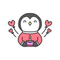 schattige kleine pinguïn met verjaardagstaart cartoon, illustratie voor stickers en t-shirt. vector