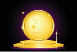 Uniswap crypto valuta-logo op het podium met gouden kleur vector