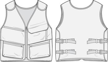 technisch nylon- hesje vector illustratie voorkant en terug visie voor ski uitrusting wandelen helikopter redden tactisch gebruik