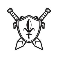 middeleeuws schild en zwaard icoon vector