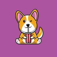 schattige corgi hond drink frisdrank illustratie vector