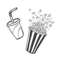 tekening vector Frisdrank en popcorn schetsen