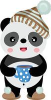 schattig panda ontwaken omhoog drinken kop van koffie vector