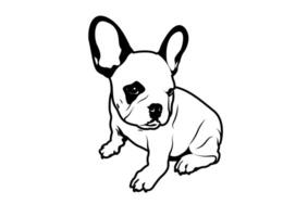 schattig mollig Frans bulldog en zijn aanbiddelijk konijn oren in zwart en wit stencil stijl vector