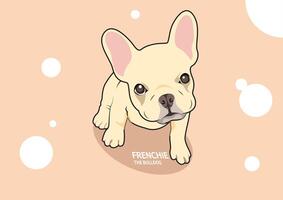 schattig twijfel gezicht frenchie in roze punt cirkels patroon achtergrond vector