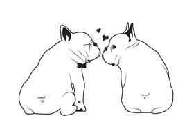 schattig Frans bulldog liefde zoenen zwart en wit logo vector